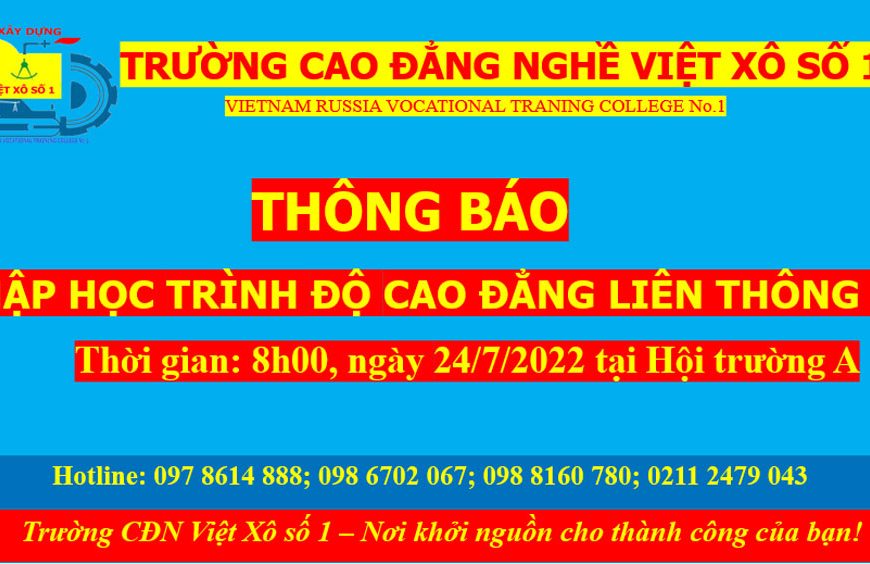 Thông báo nhập học trình độ cao đẳng liên thông K7